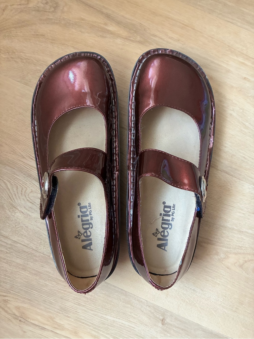 Alegria Mary Jane Shoes in Metallic Wine